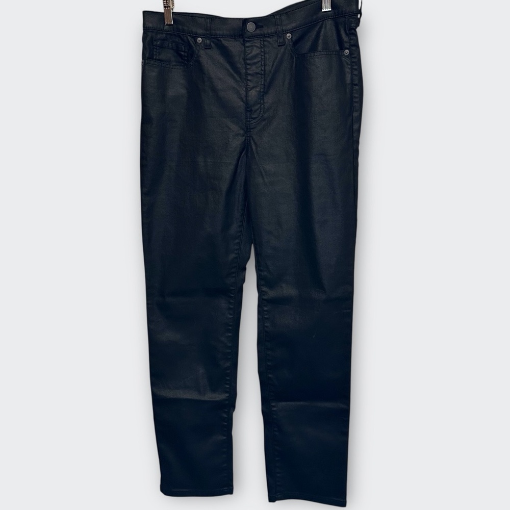 New Banana Republic Black High Rise Slim Coated Waxed Jeans 14 Tall Faux Leather